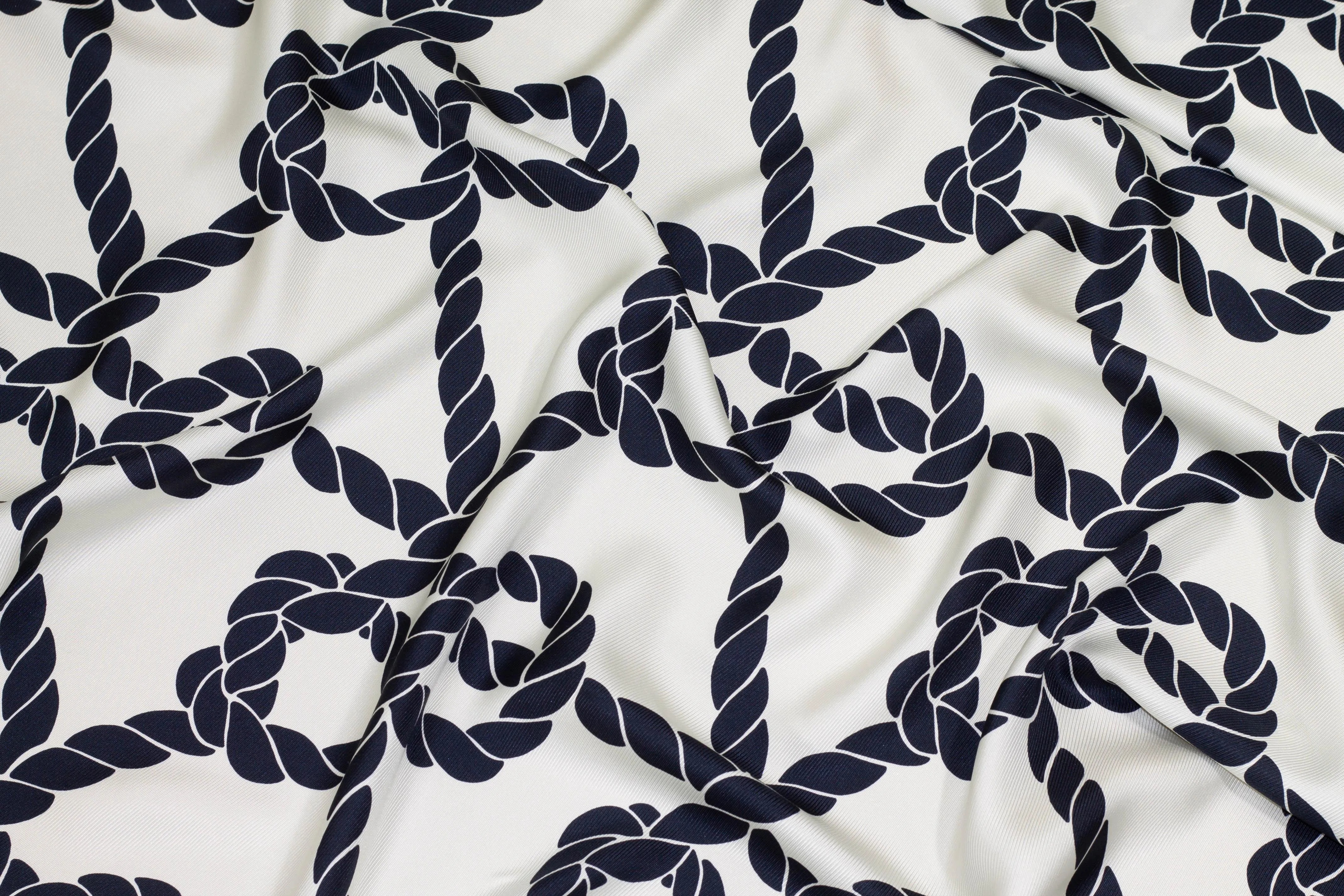 Rope Print Silk Twill - White / Navy