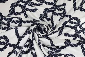 Rope Print Silk Twill - White / Navy