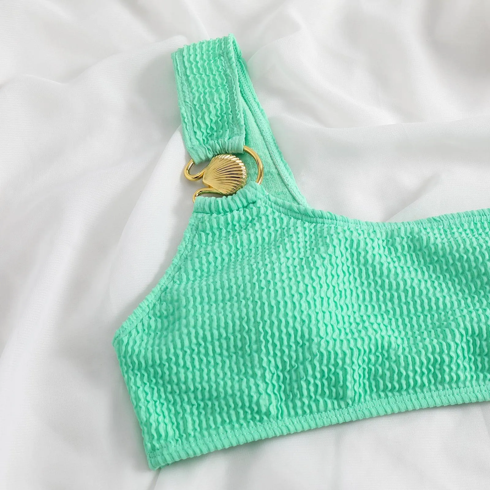 Shell Decoration One Shoulder Bikini Sets