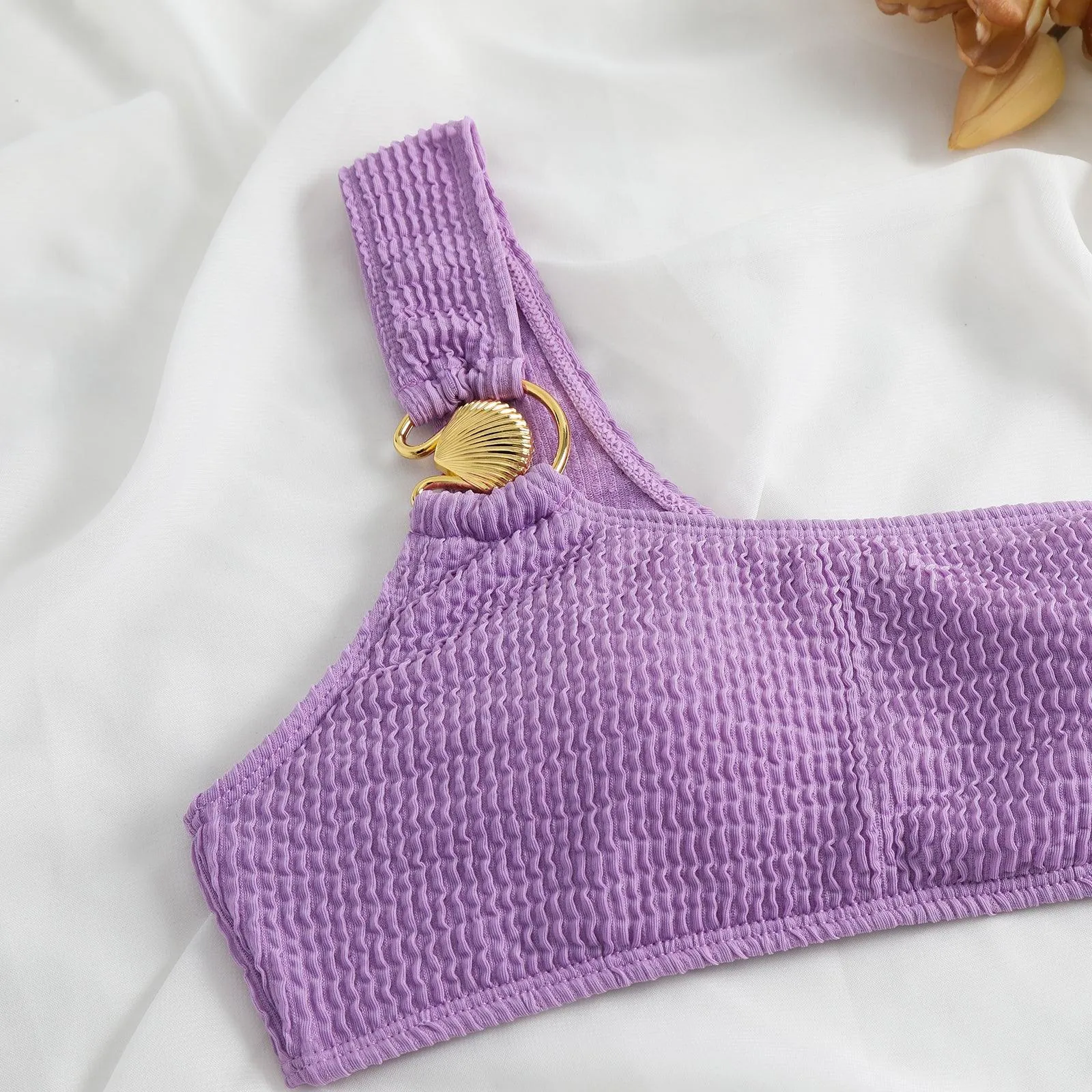 Shell Decoration One Shoulder Bikini Sets