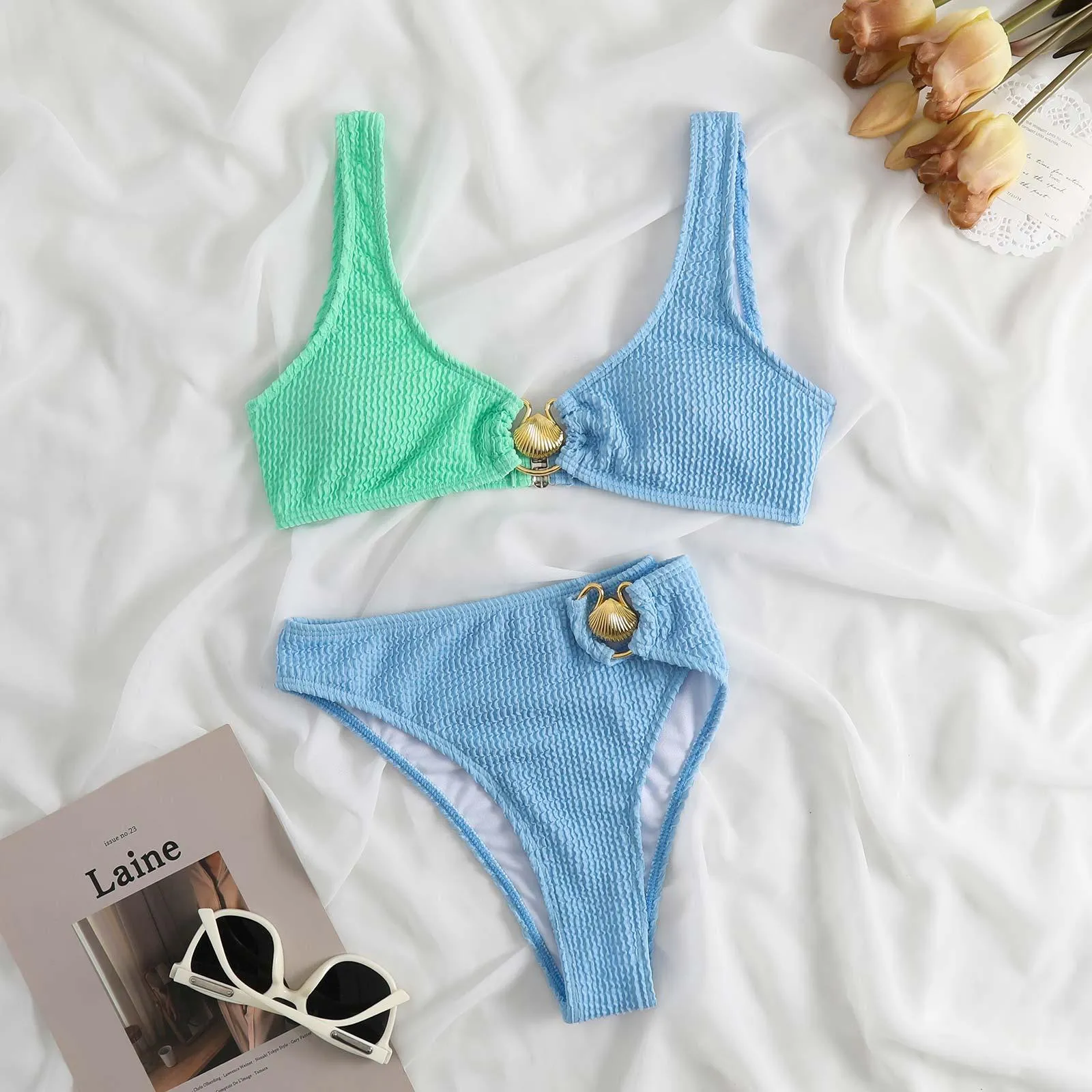 Shell Decoration Shoulder Bikini Sets