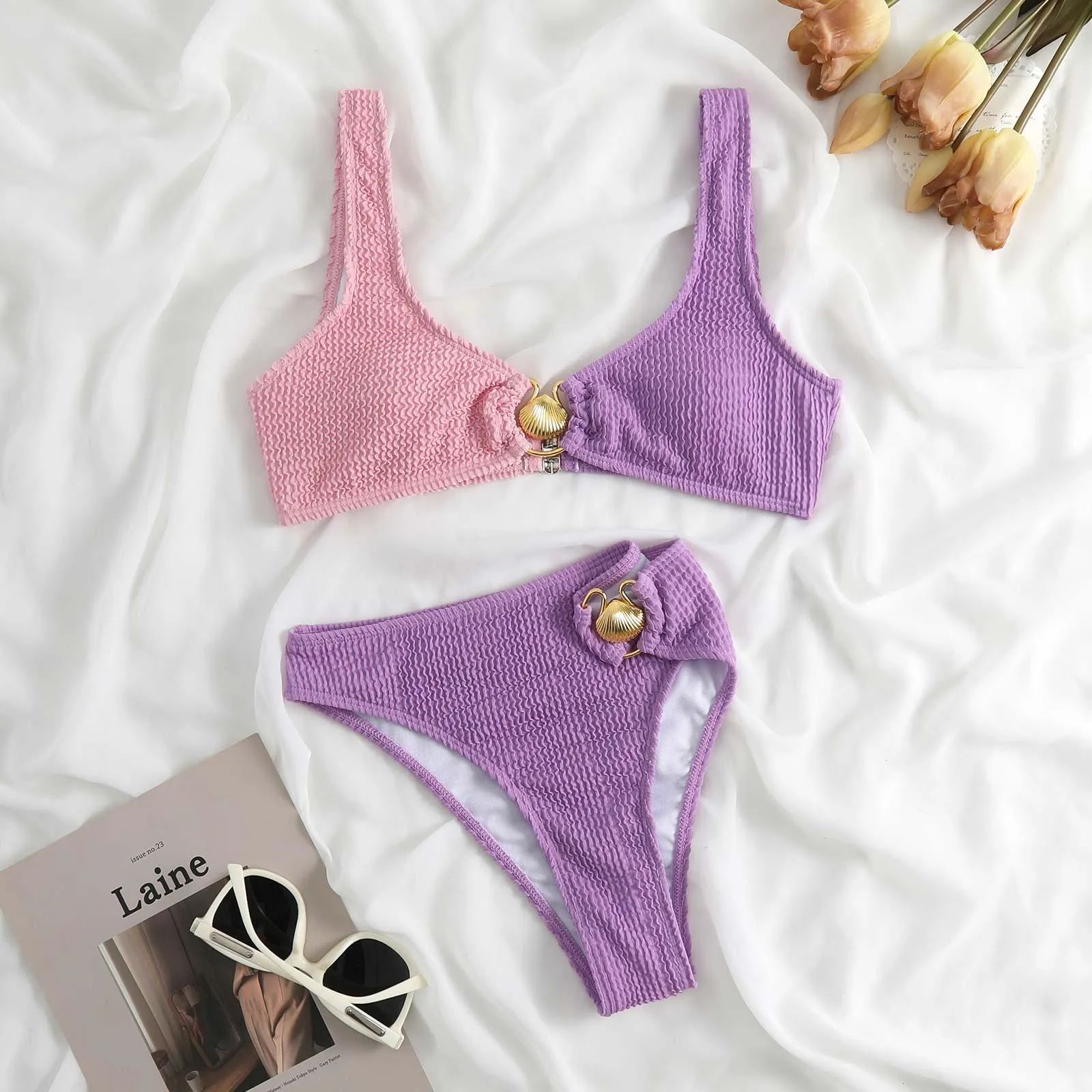 Shell Decoration Shoulder Bikini Sets