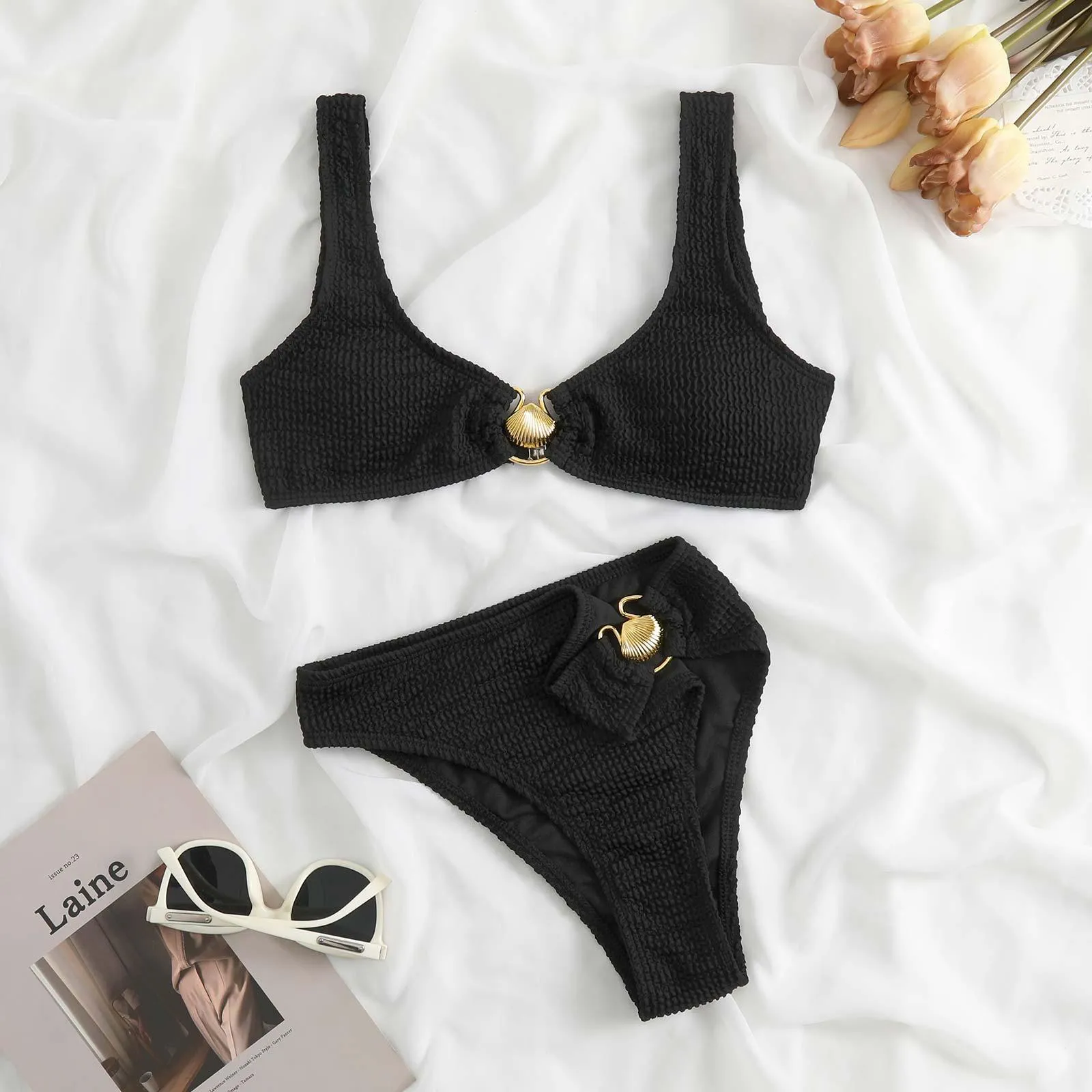 Shell Decoration Shoulder Bikini Sets