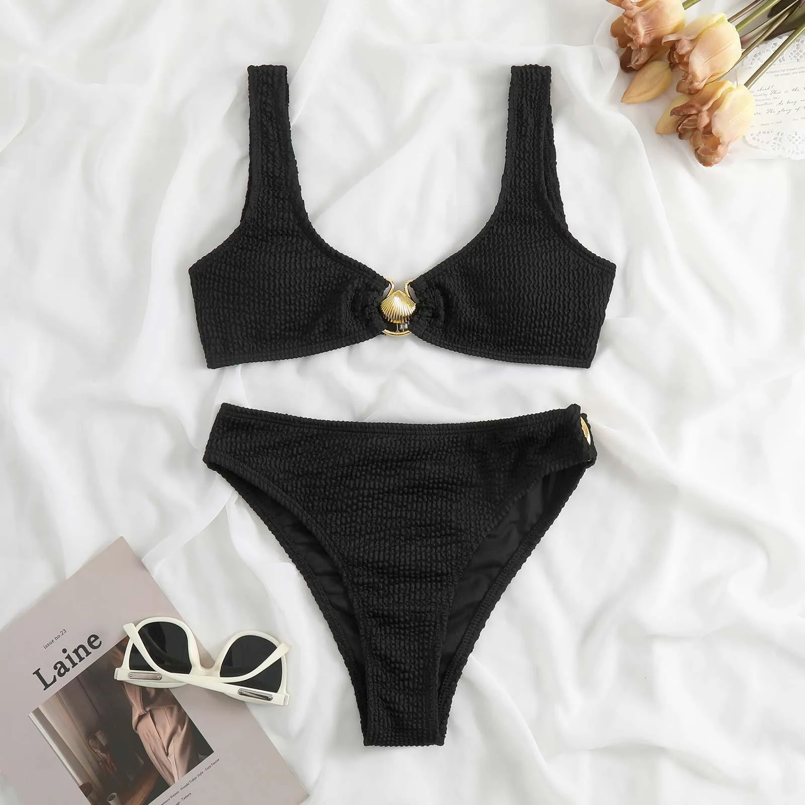 Shell Decoration Shoulder Bikini Sets