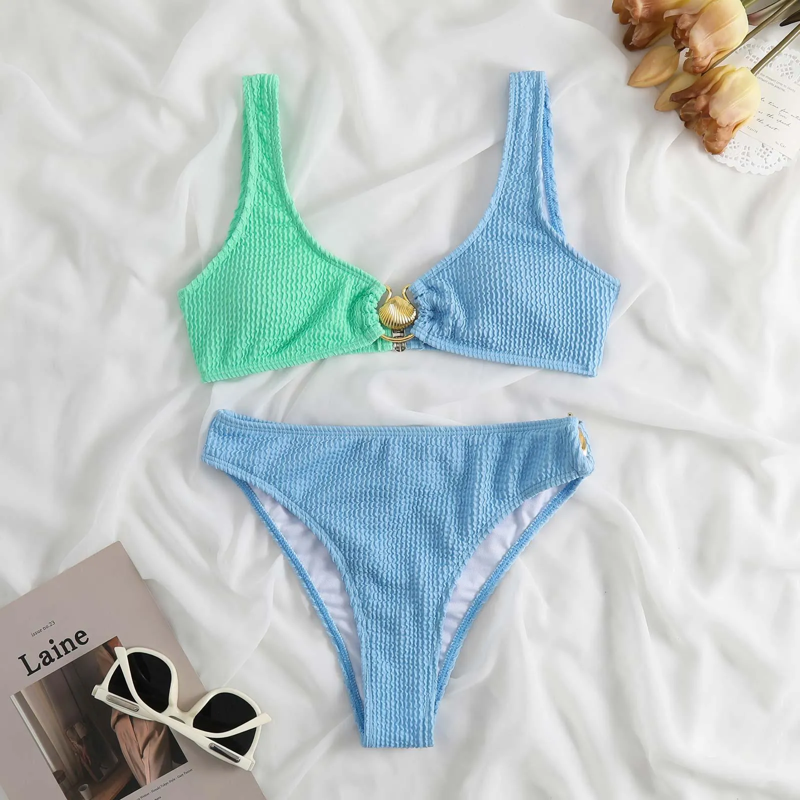 Shell Decoration Shoulder Bikini Sets