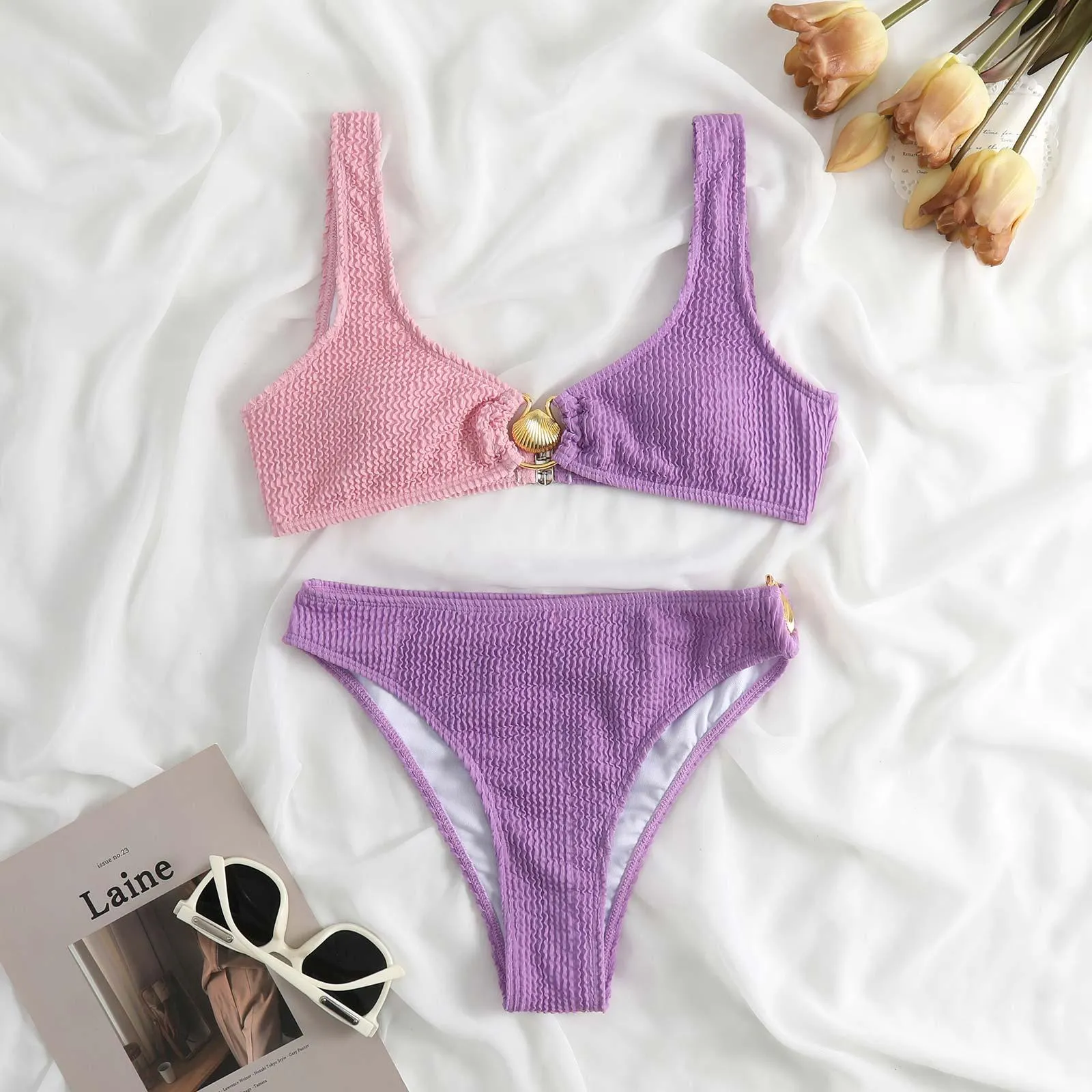 Shell Decoration Shoulder Bikini Sets