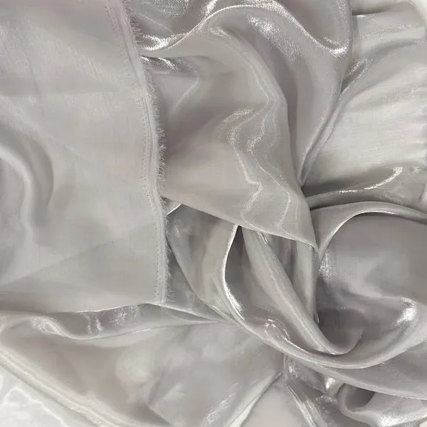 Silver Crystalized Reflective Liquid Silk Chiffon Fabric