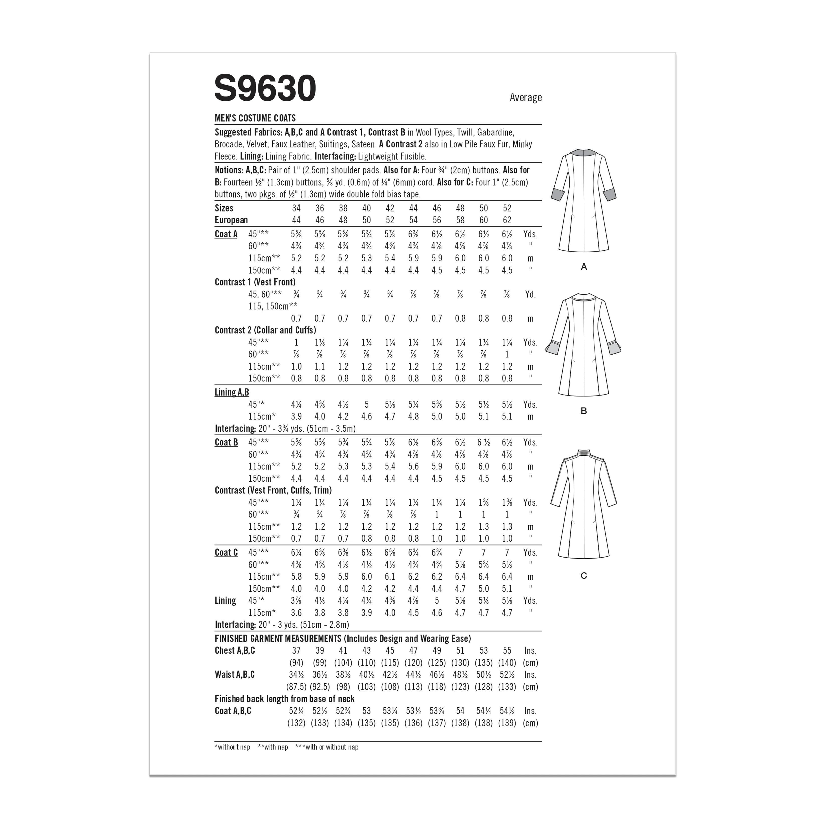Simplicity sewing pattern 9630 Men's Costume Coats