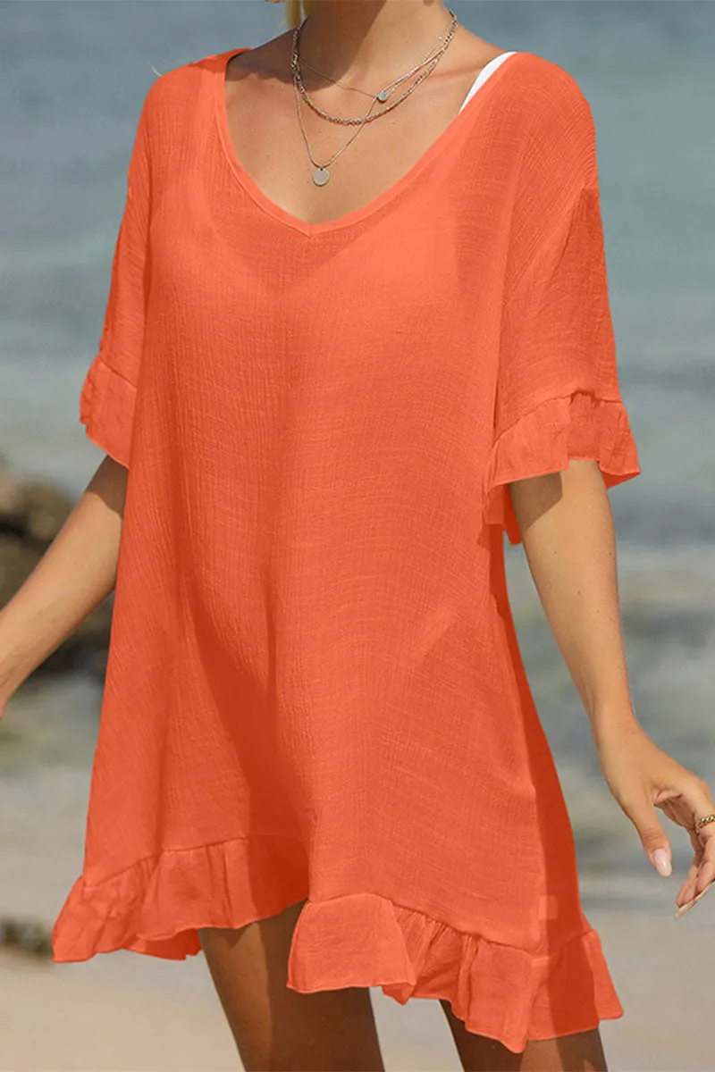 Solid Color Ruffle Simple Lace-Up Beachwear