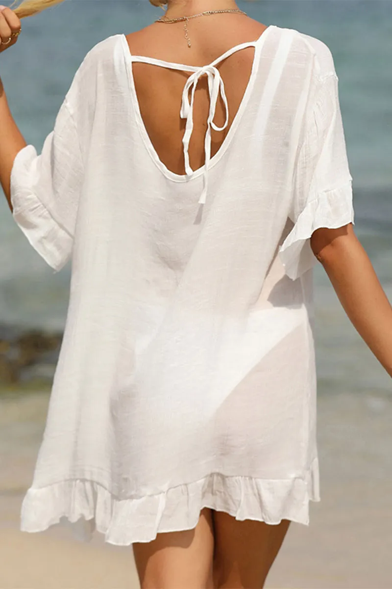 Solid Color Ruffle Simple Lace-Up Beachwear