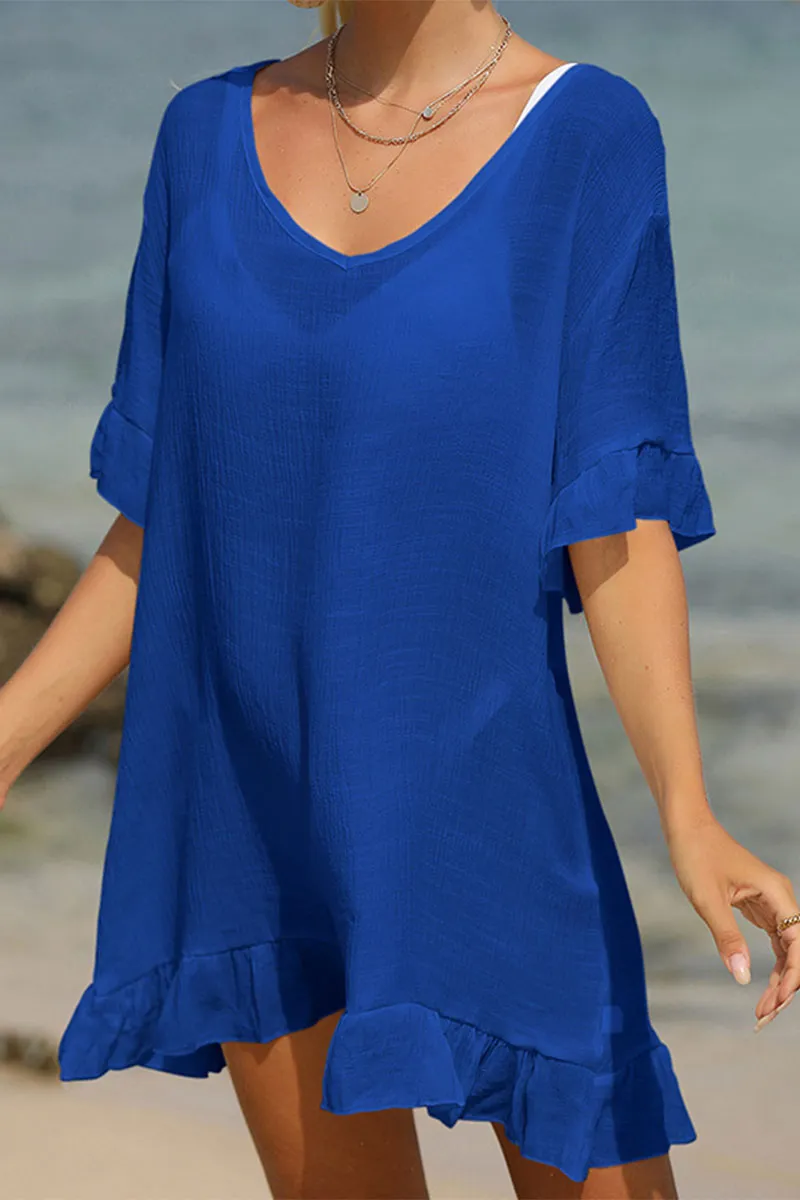 Solid Color Ruffle Simple Lace-Up Beachwear