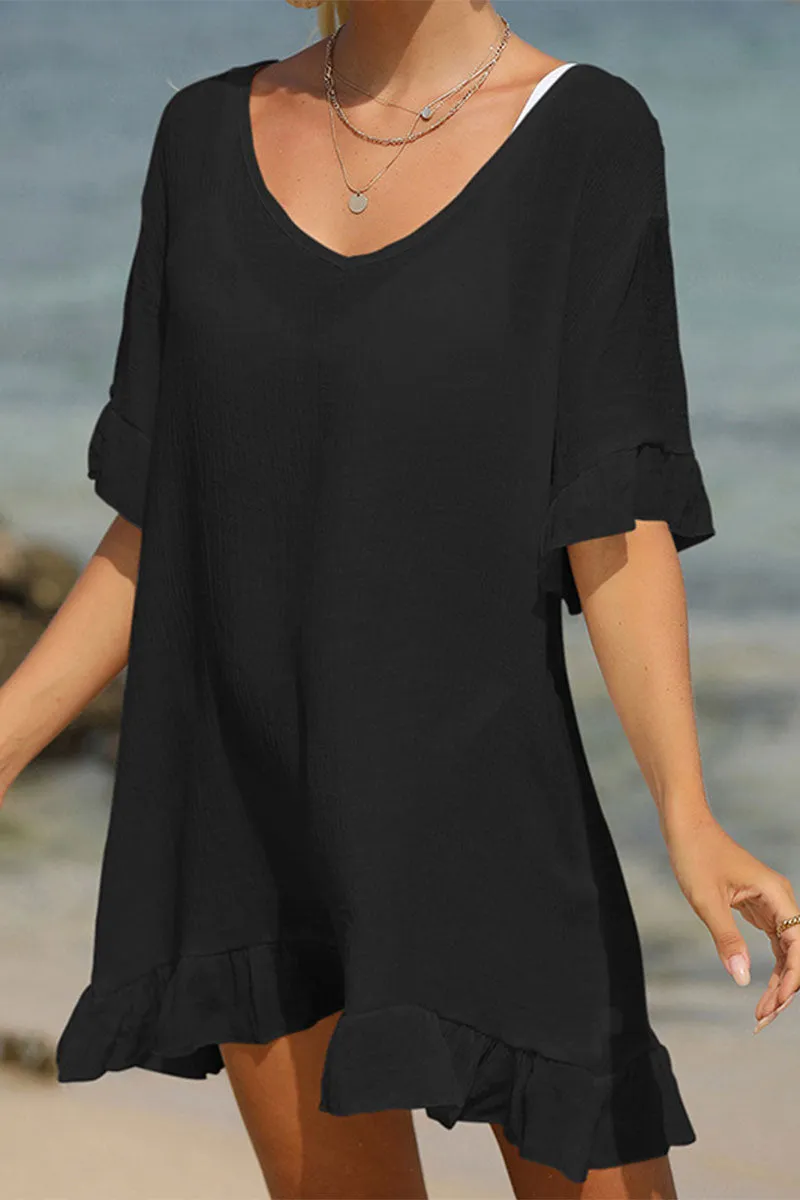 Solid Color Ruffle Simple Lace-Up Beachwear