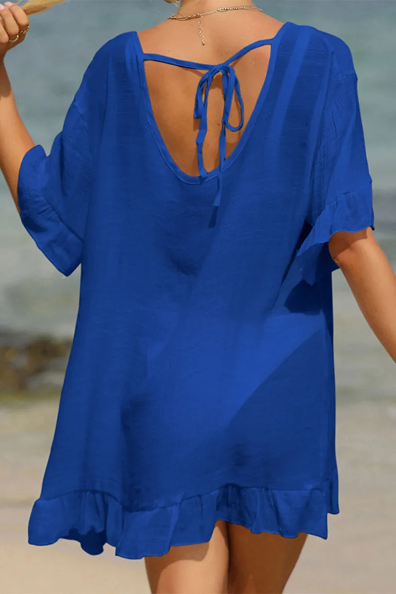 Solid Color Ruffle Simple Lace-Up Beachwear