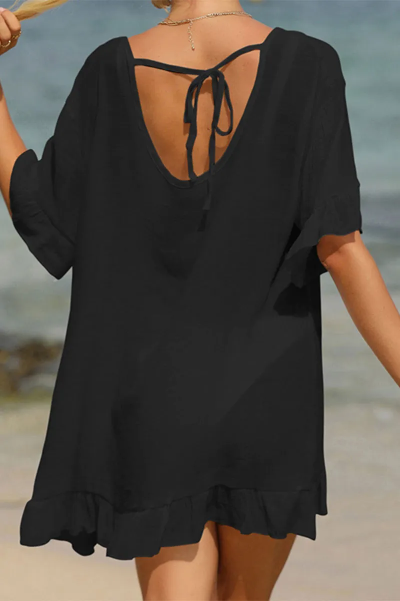 Solid Color Ruffle Simple Lace-Up Beachwear