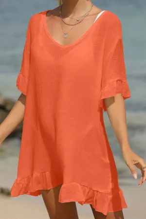 Solid Color Ruffle Simple Lace-Up Beachwear