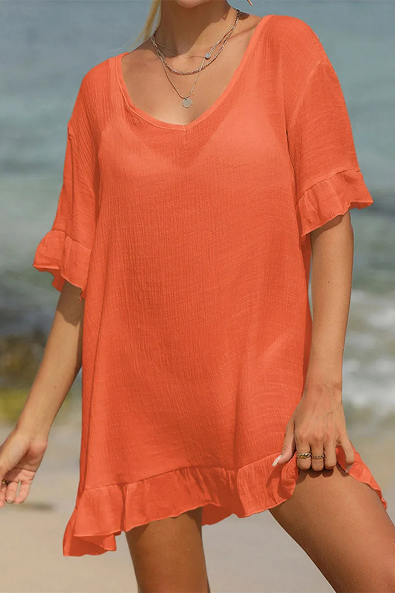Solid Color Ruffle Simple Lace-Up Beachwear