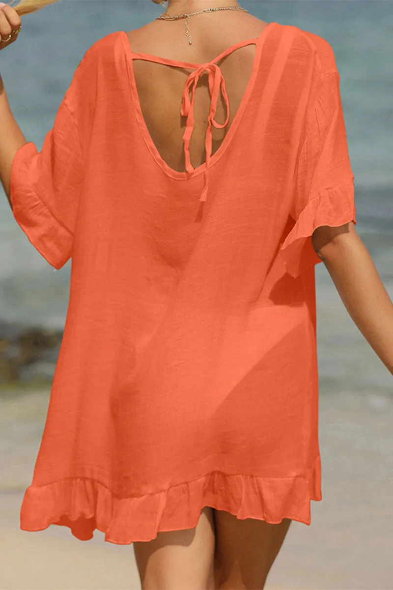 Solid Color Ruffle Simple Lace-Up Beachwear