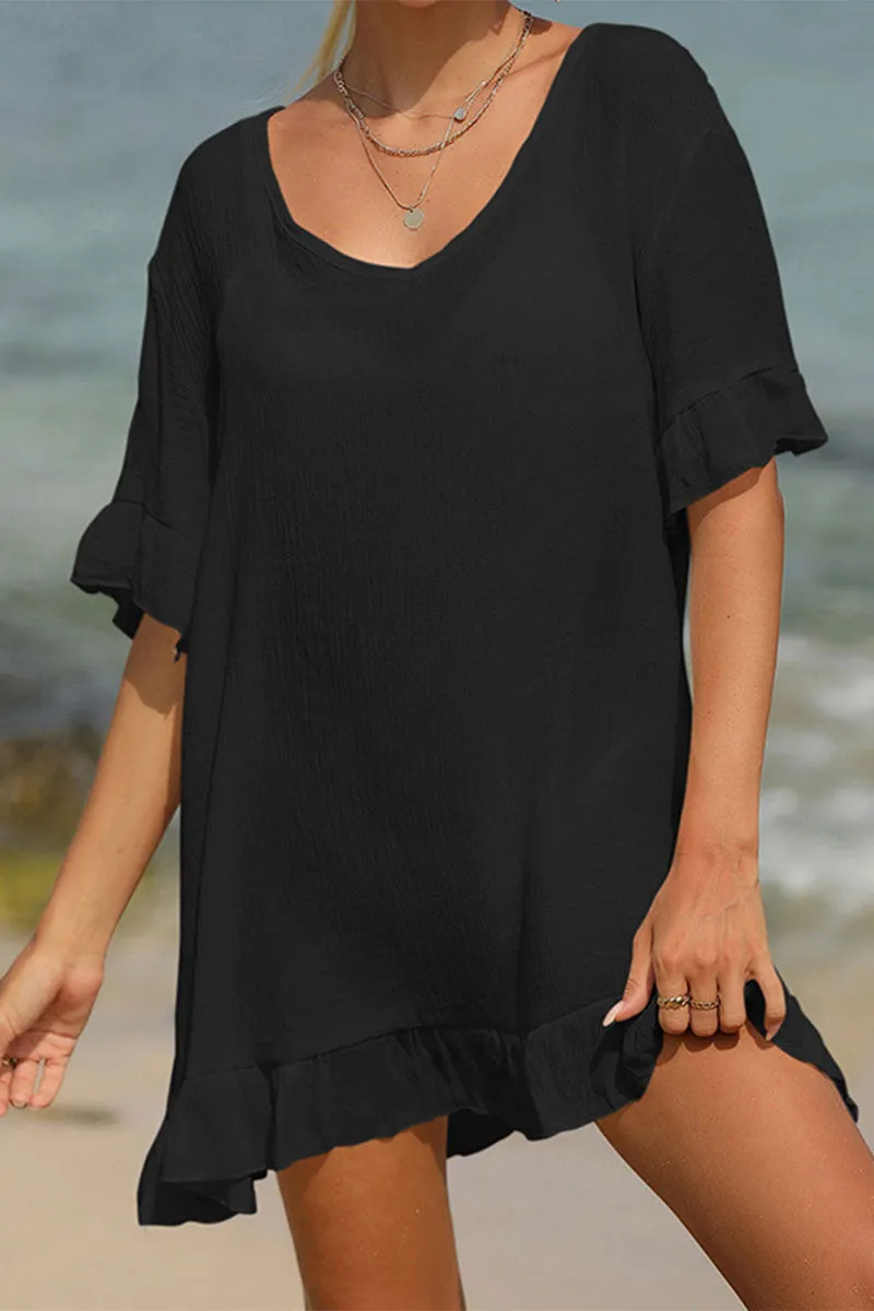 Solid Color Ruffle Simple Lace-Up Beachwear
