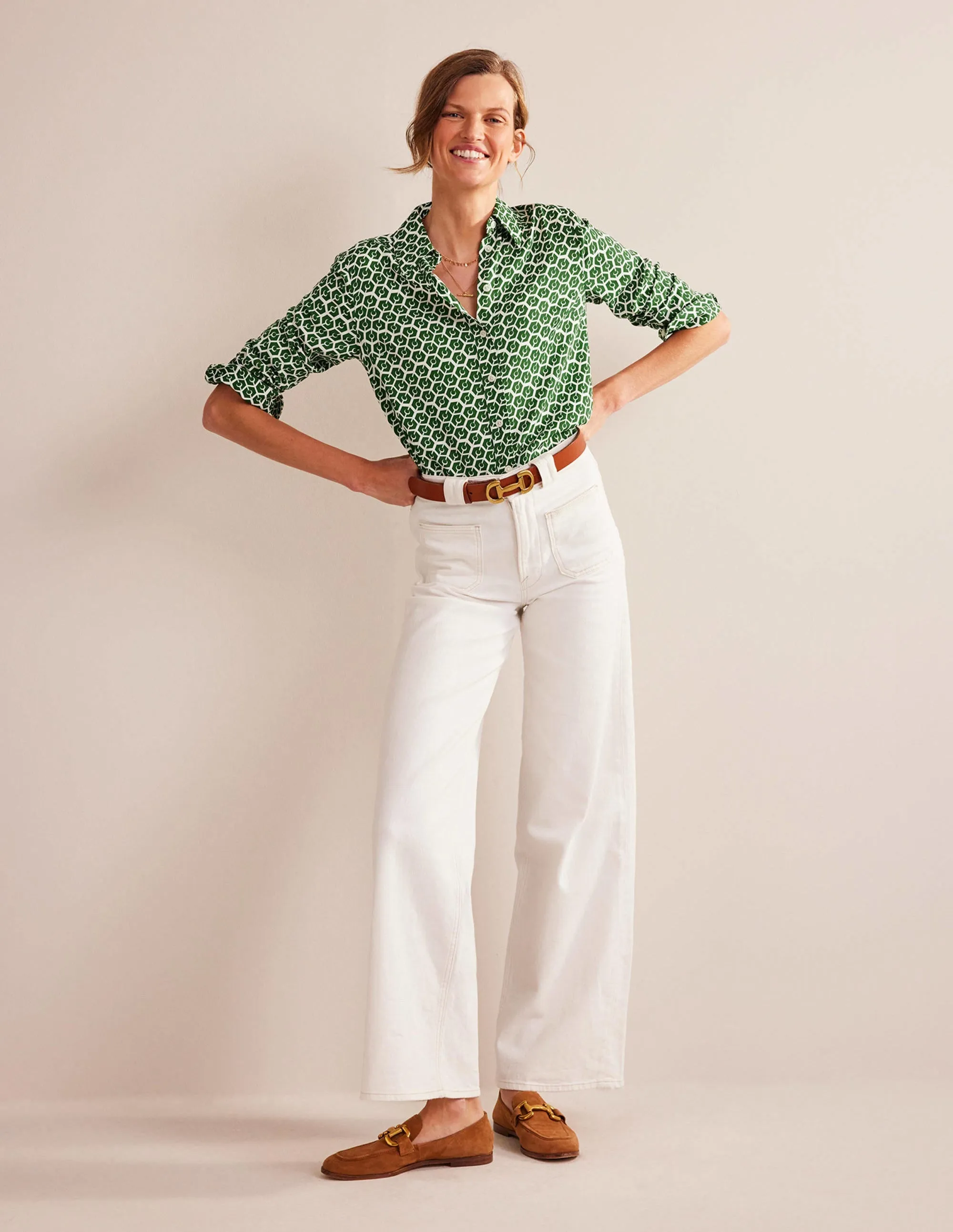 Straight-Fit Twill Shirt-Winter Green, Reverie