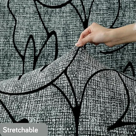 Stretchable 140 GSM Wing Chair Cover, Intense Grey Abstract Floral