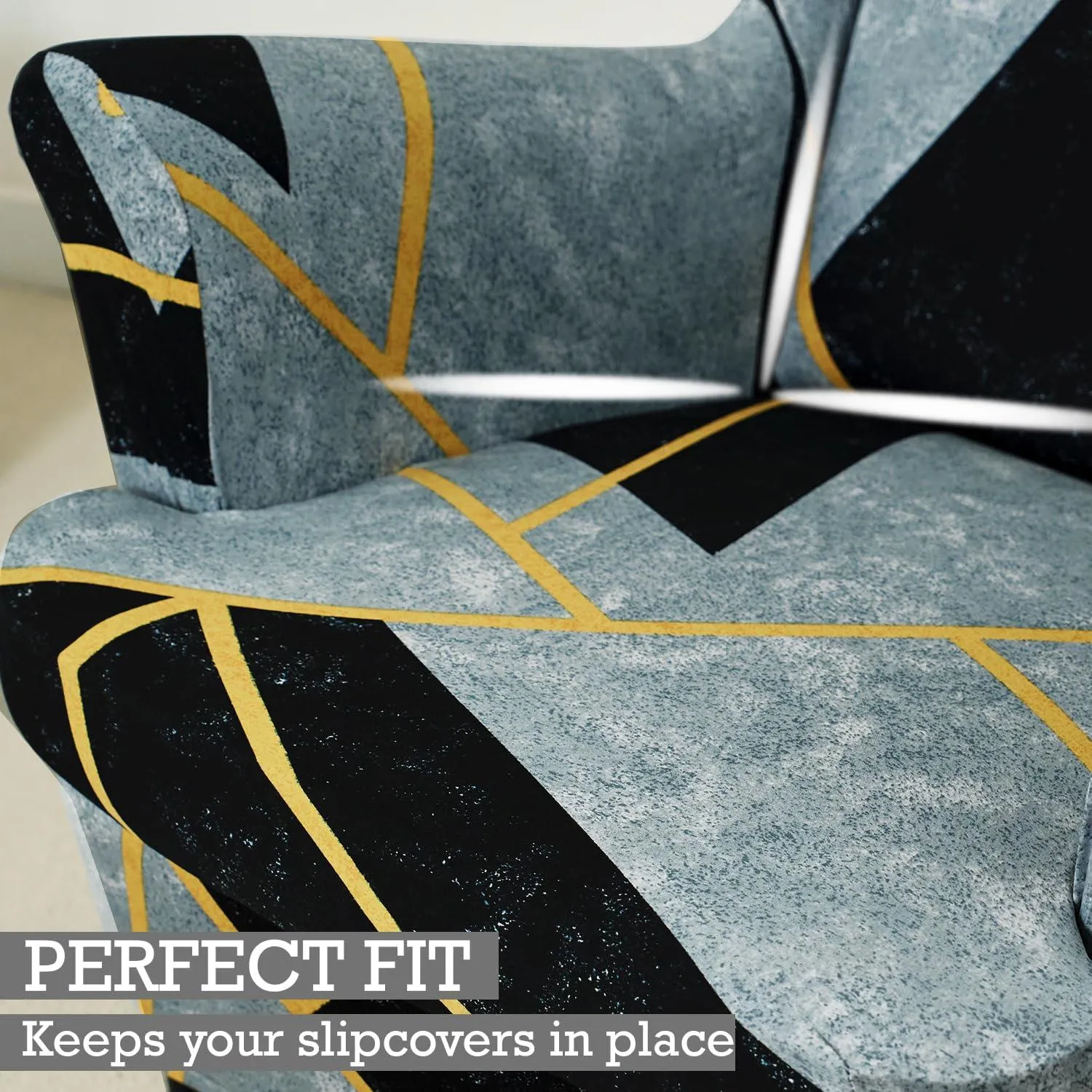 Stretchable 140 GSM Wing Chair Cover, Multicolor Abstract Geometry