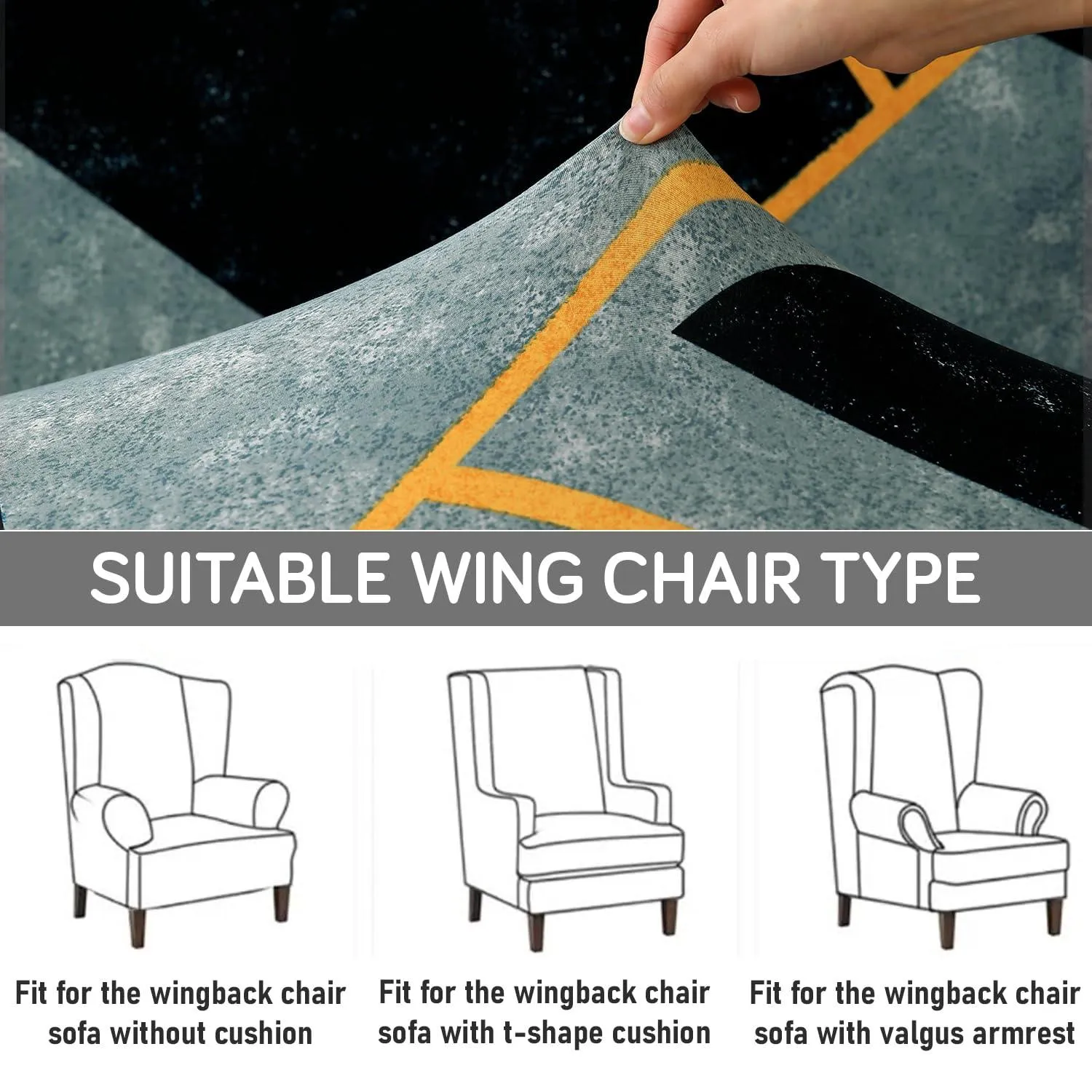 Stretchable 140 GSM Wing Chair Cover, Multicolor Abstract Geometry