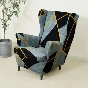 Stretchable 140 GSM Wing Chair Cover, Multicolor Abstract Geometry