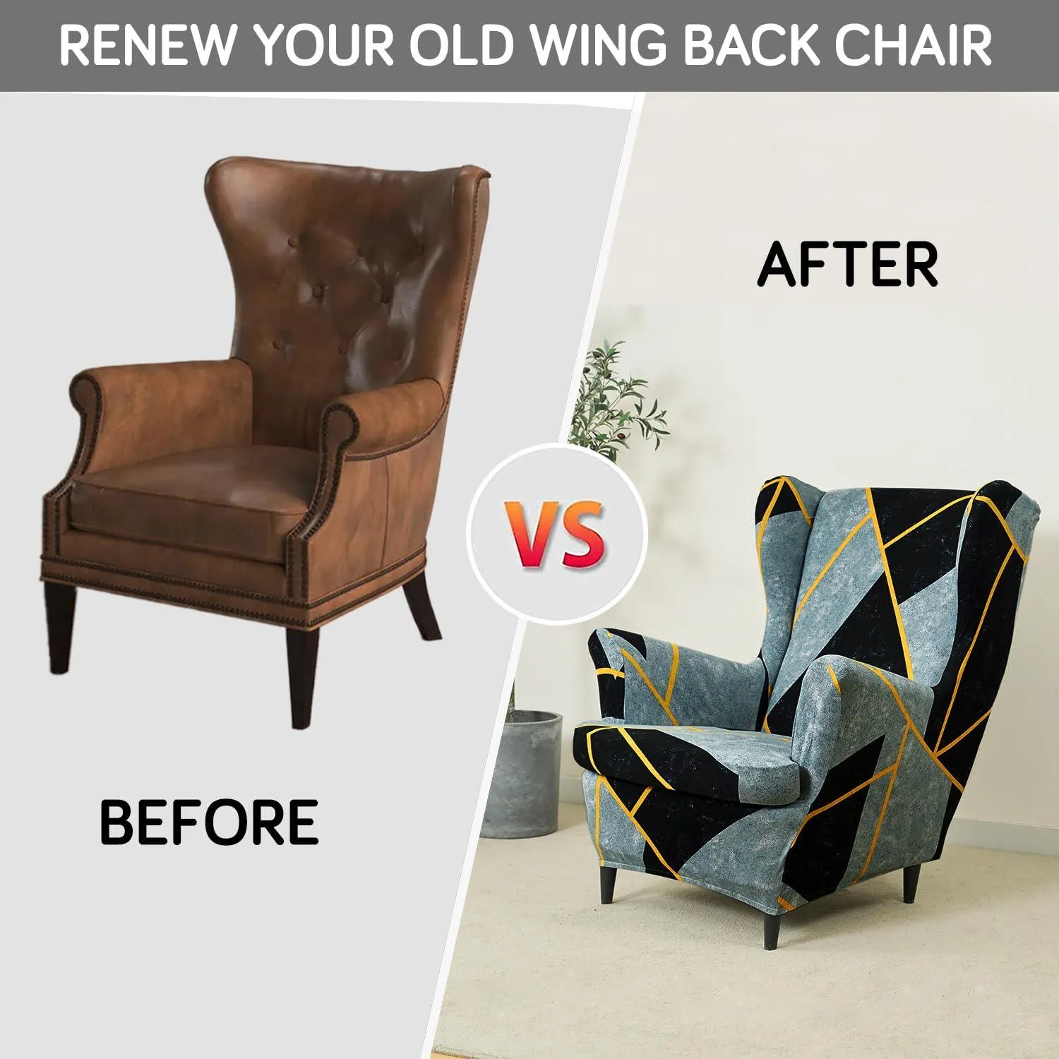 Stretchable 140 GSM Wing Chair Cover, Multicolor Abstract Geometry