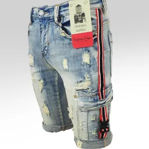 Striped Cargo Shorts-Indigo