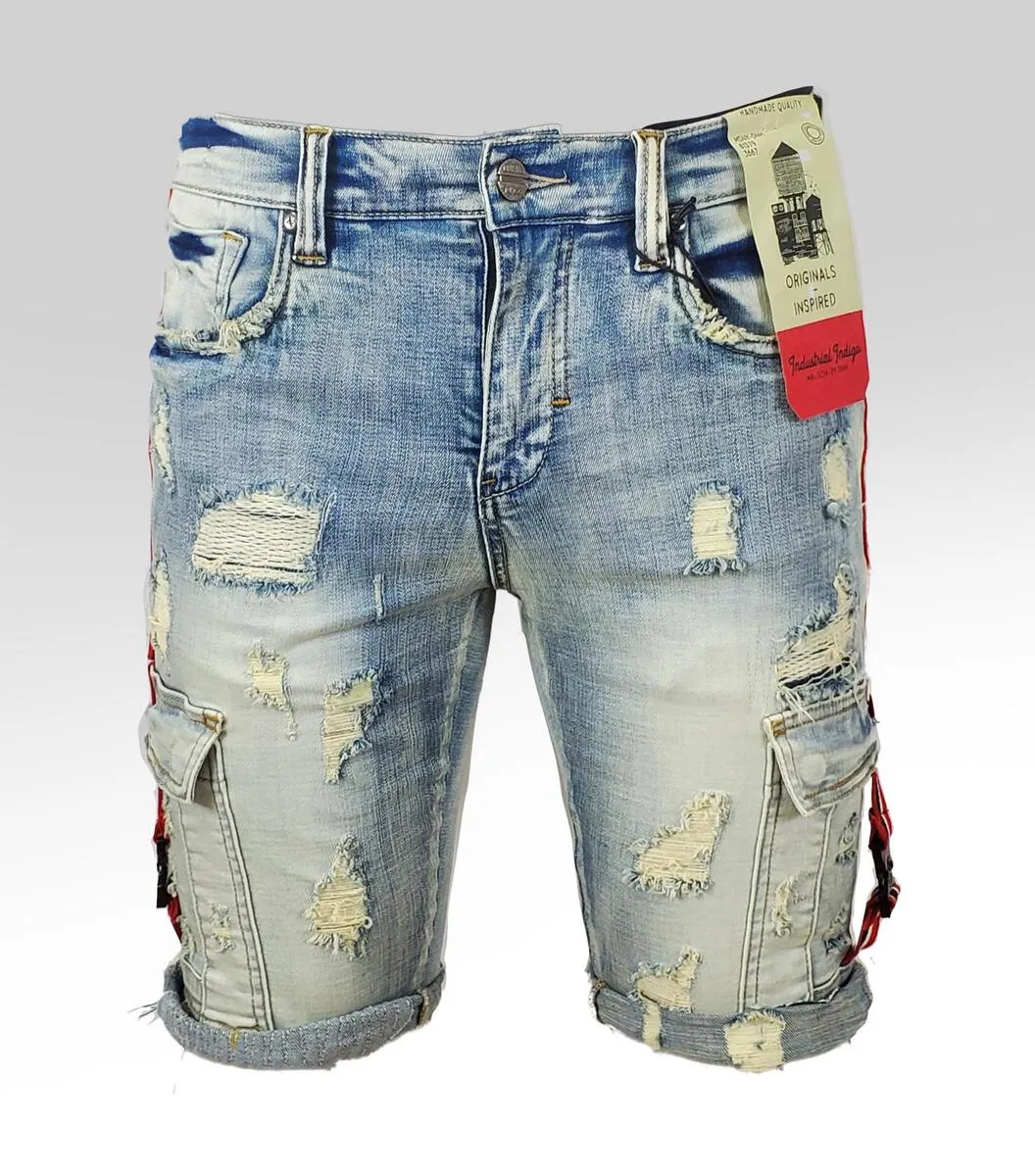 Striped Cargo Shorts-Indigo