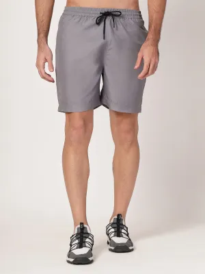 Style Quotient Men Grey Solid Polyester Regular Swim  Shorts