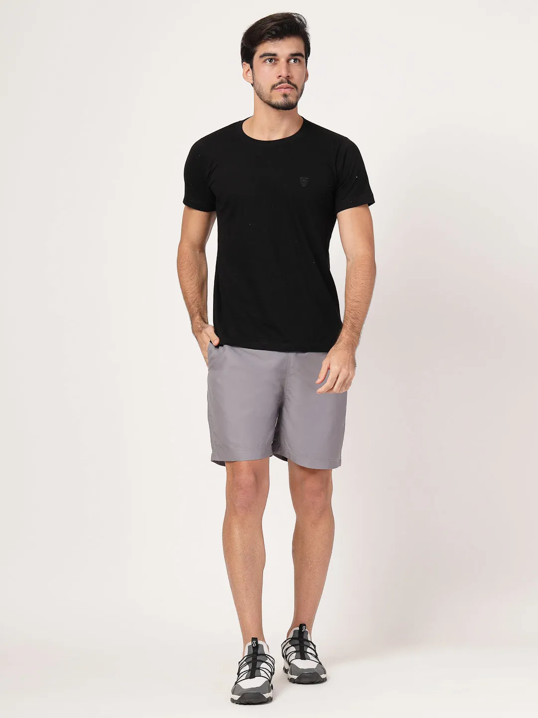 Style Quotient Men Grey Solid Polyester Regular Swim  Shorts