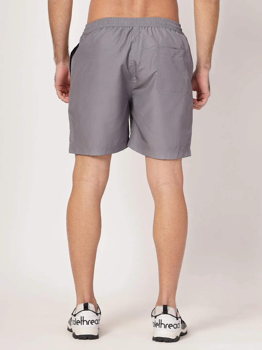 Style Quotient Men Grey Solid Polyester Regular Swim  Shorts