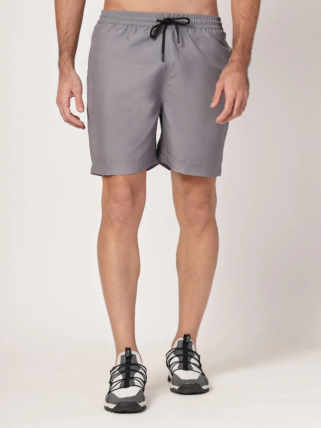Style Quotient Men Grey Solid Polyester Regular Swim  Shorts