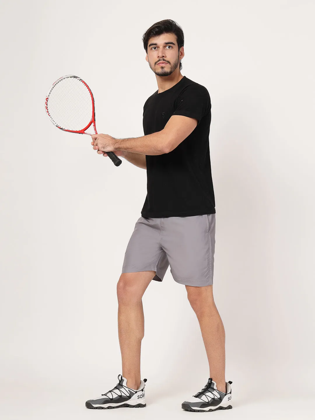 Style Quotient Men Grey Solid Polyester Regular Swim  Shorts