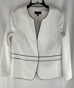 Talbots Women's White Lined Blazer Jacket with Black Trim NWT Size 16P MSRP $189