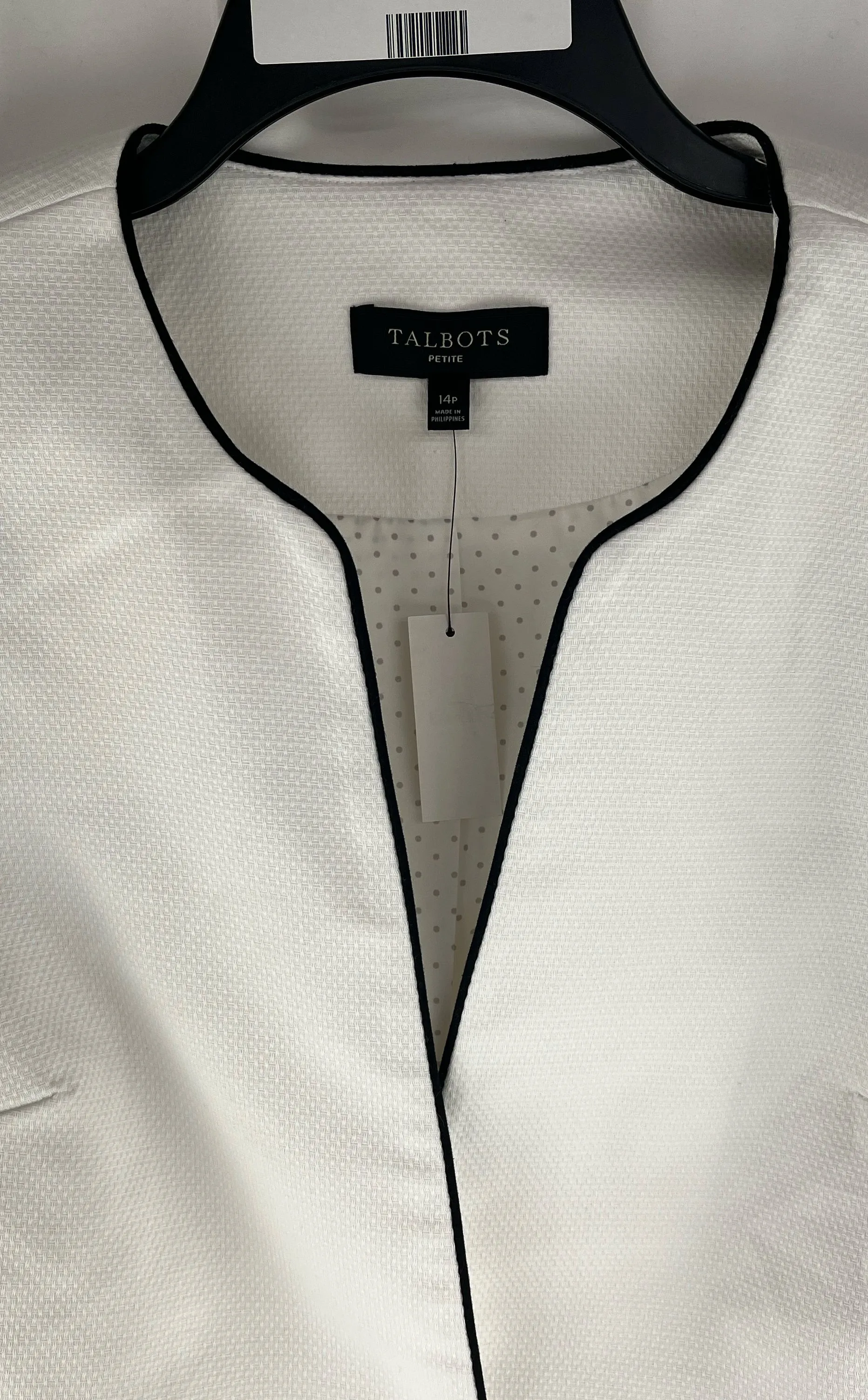 Talbots Women's White Lined Blazer Jacket with Black Trim NWT Size 16P MSRP $189