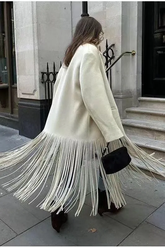 Tassel mid-length windbreaker coat