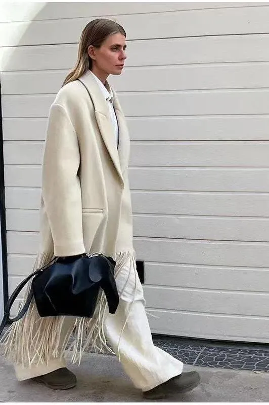 Tassel mid-length windbreaker coat