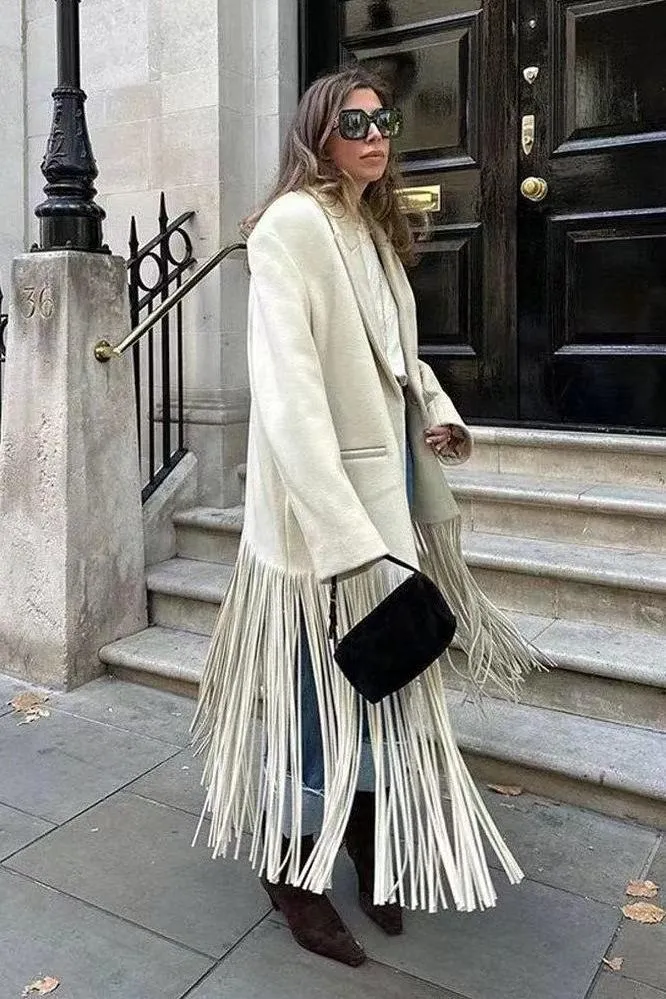 Tassel mid-length windbreaker coat