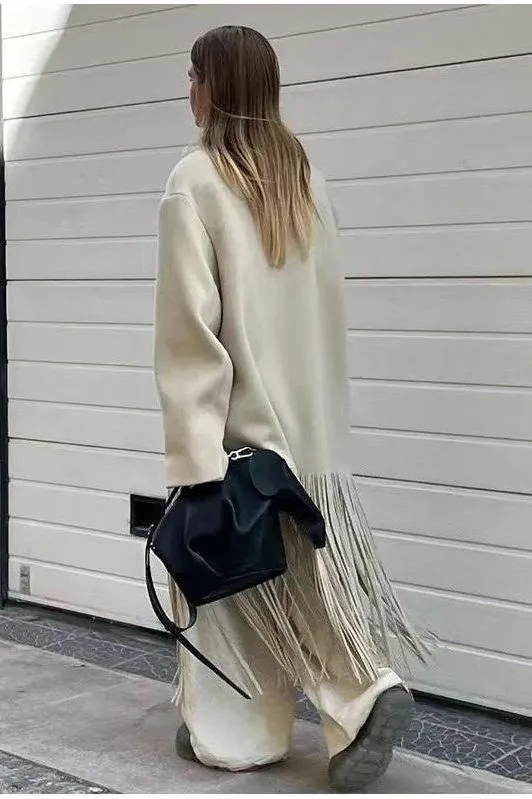 Tassel mid-length windbreaker coat