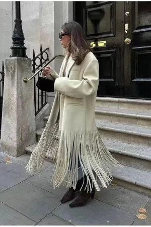 Tassel mid-length windbreaker coat