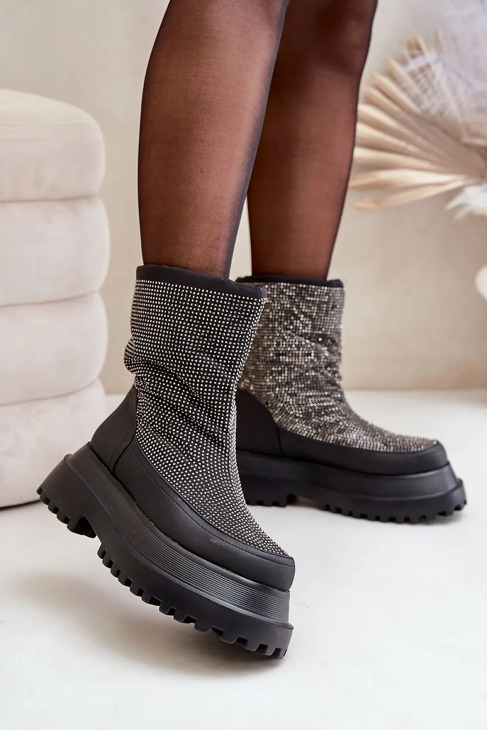 TEEK - Black Bedazzled Weather Resistant Snow Boots