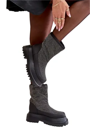 TEEK - Black Bedazzled Weather Resistant Snow Boots