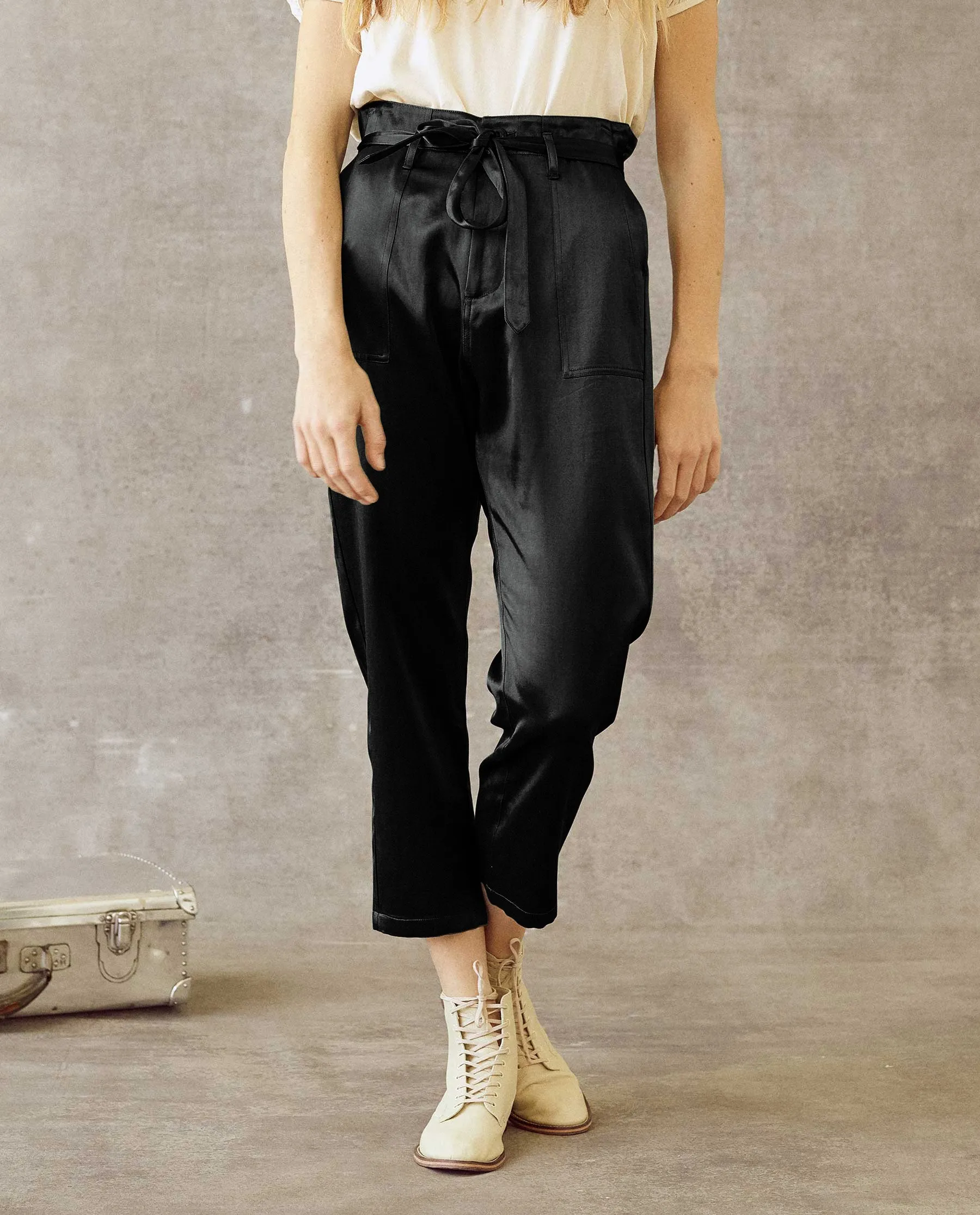 The Satin Convertible Trouser. -- Black