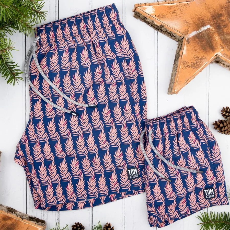 Tom & Teddy Boys Ferns Swim Shorts FRNBP-J - Navy/ Pink