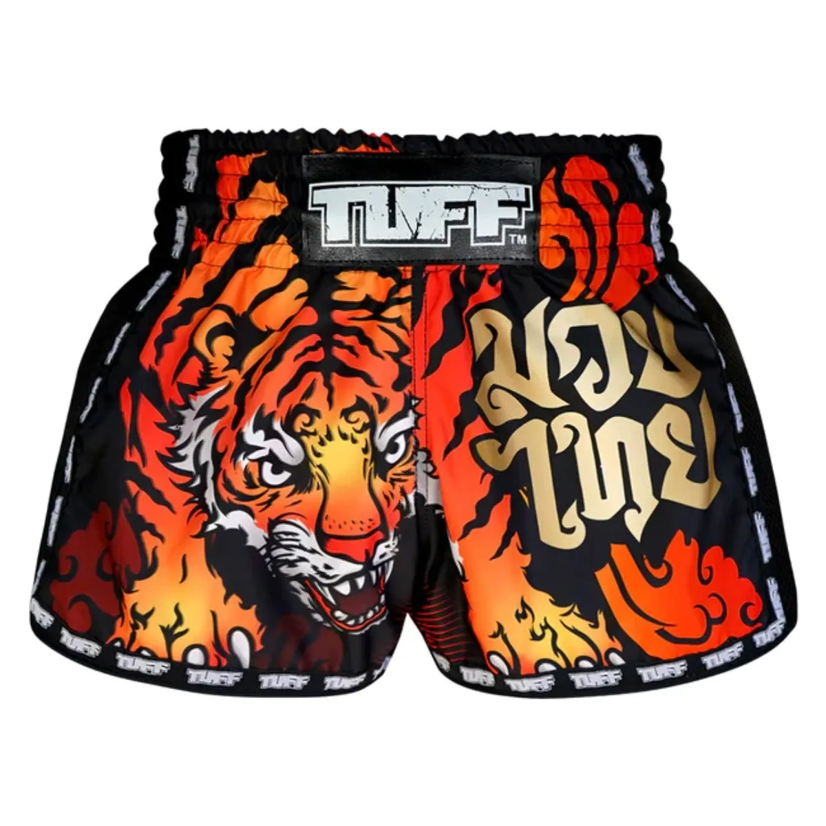 TUFF Sport MRS303 Retro Style Black Cruel Tiger Muay Thai Shorts