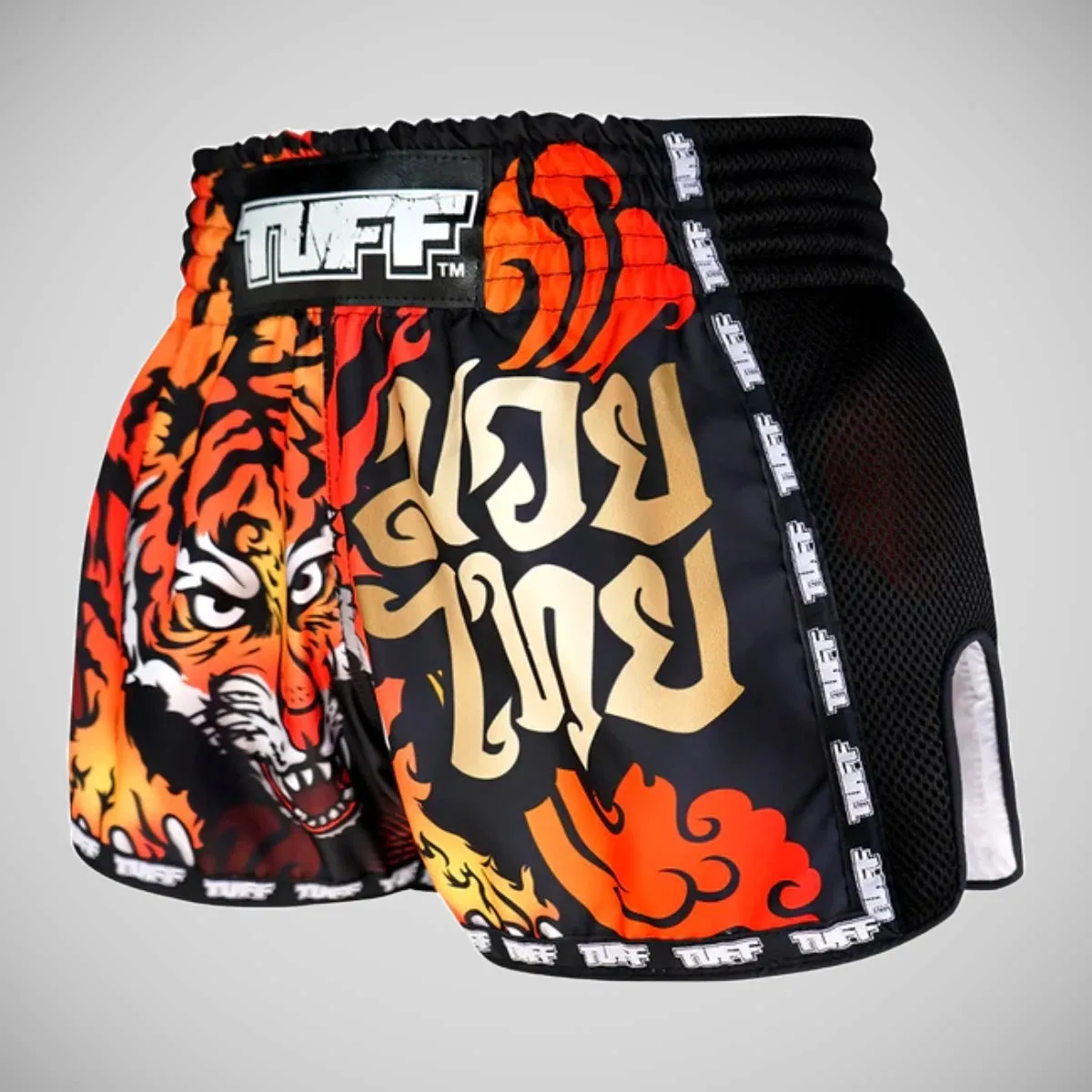TUFF Sport MRS303 Retro Style Black Cruel Tiger Muay Thai Shorts