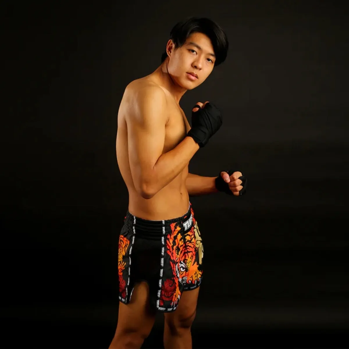 TUFF Sport MRS303 Retro Style Black Cruel Tiger Muay Thai Shorts