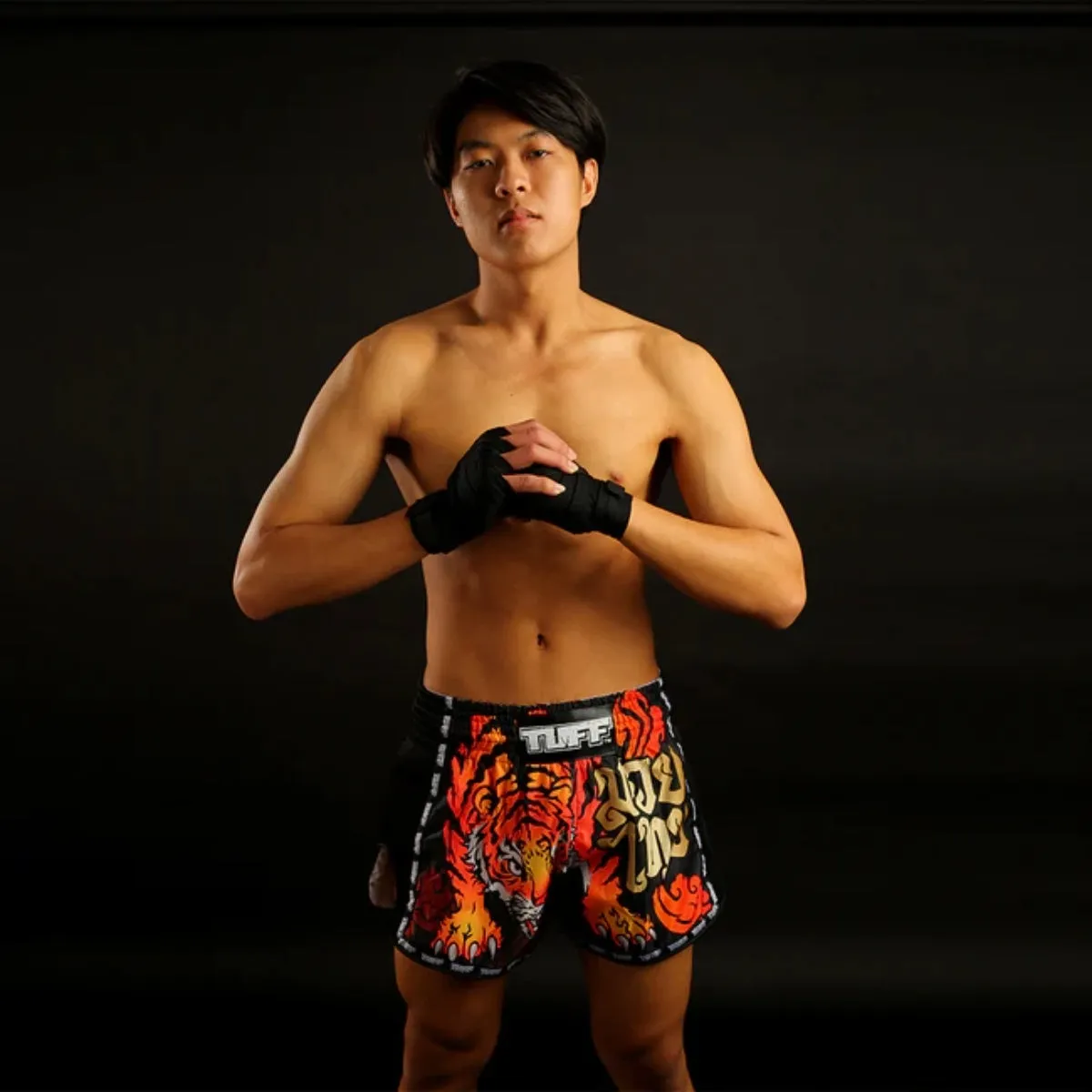 TUFF Sport MRS303 Retro Style Black Cruel Tiger Muay Thai Shorts
